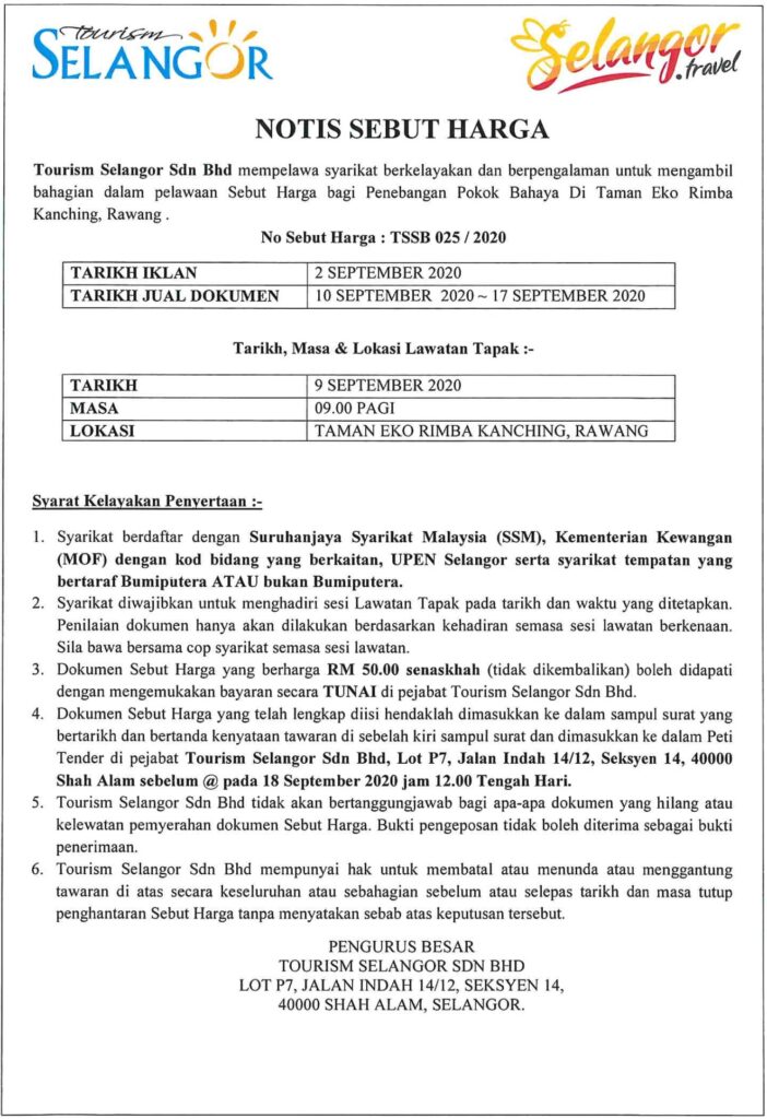[CLOSED] Tender Notice : TSSB 025, 026 / 2020 1