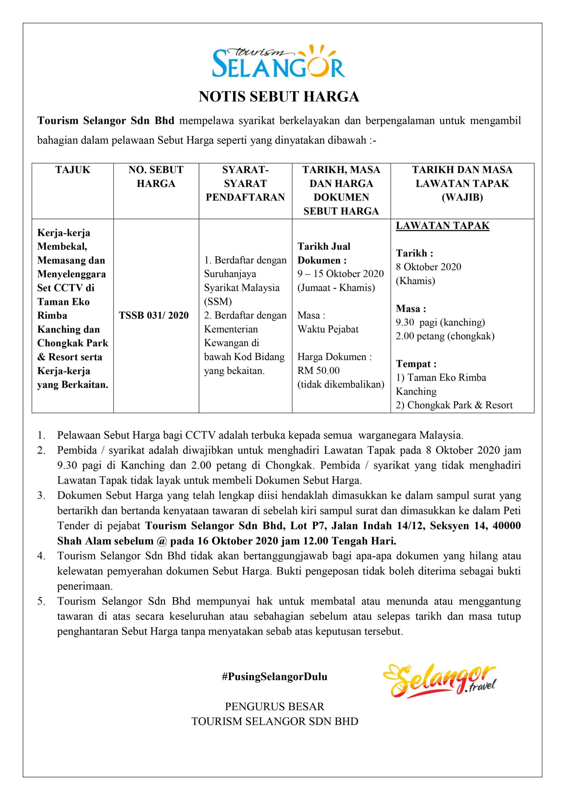 [CLOSED] Tender Notice : TSSB 031 / 2020 1