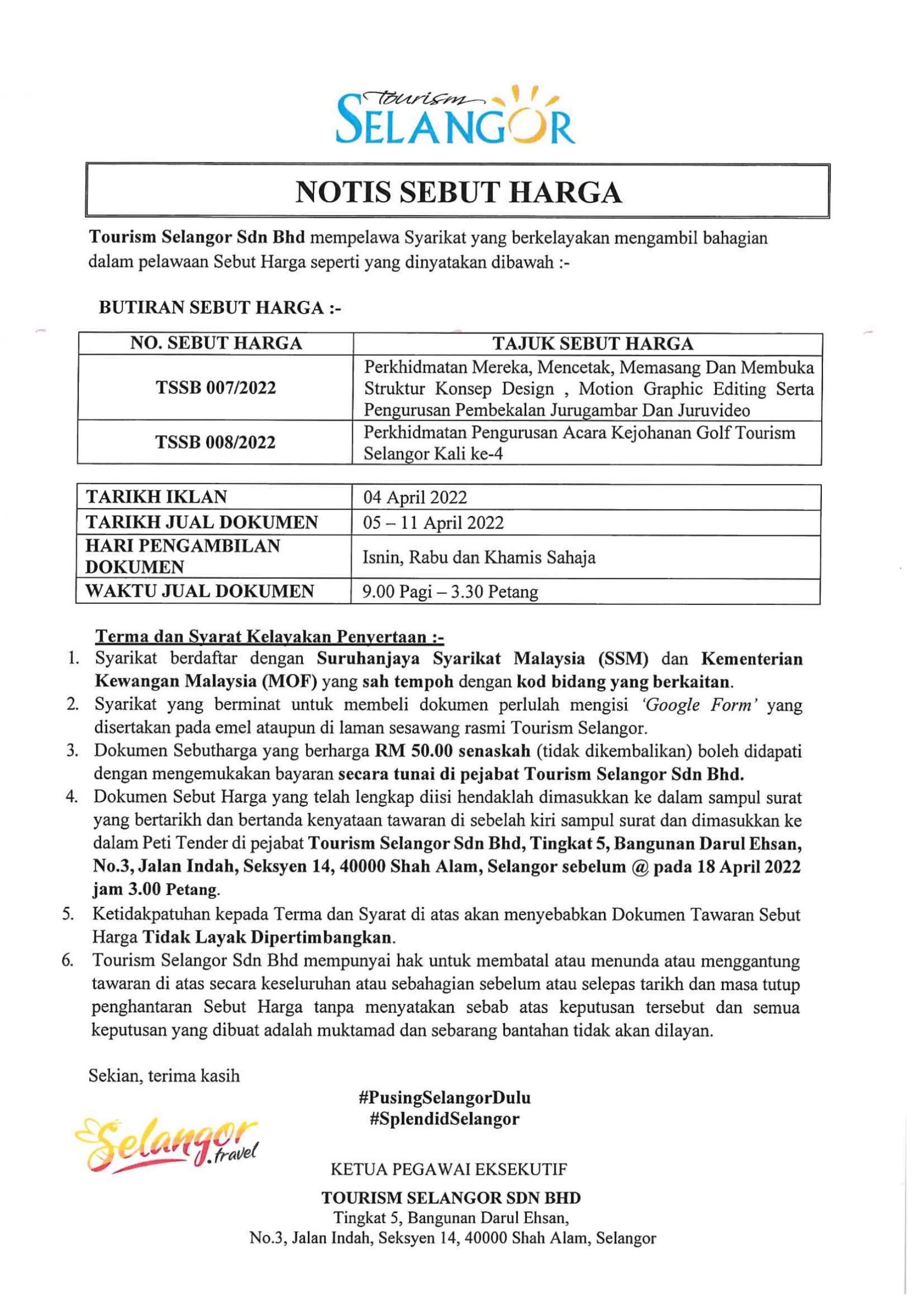 Tender Notice : TSSB 007 / 2022 & TSSB 008 / 2022 1 Tender Notice : TSSB 007 / 2022 & TSSB 008 / 2022 1