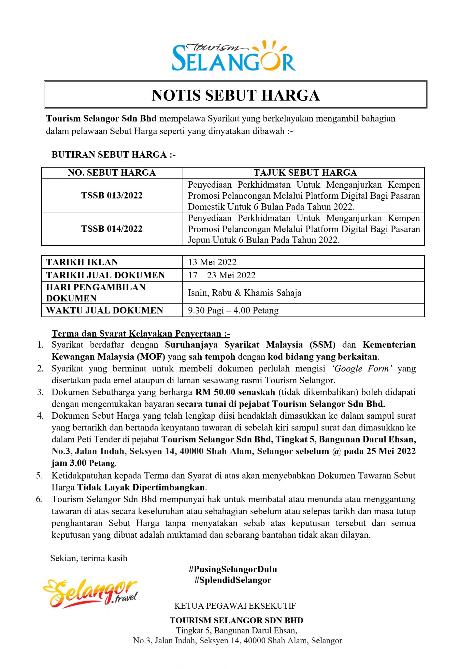 [CLOSED] Tender Notice: TSSB 013 & 014 / 2022 1